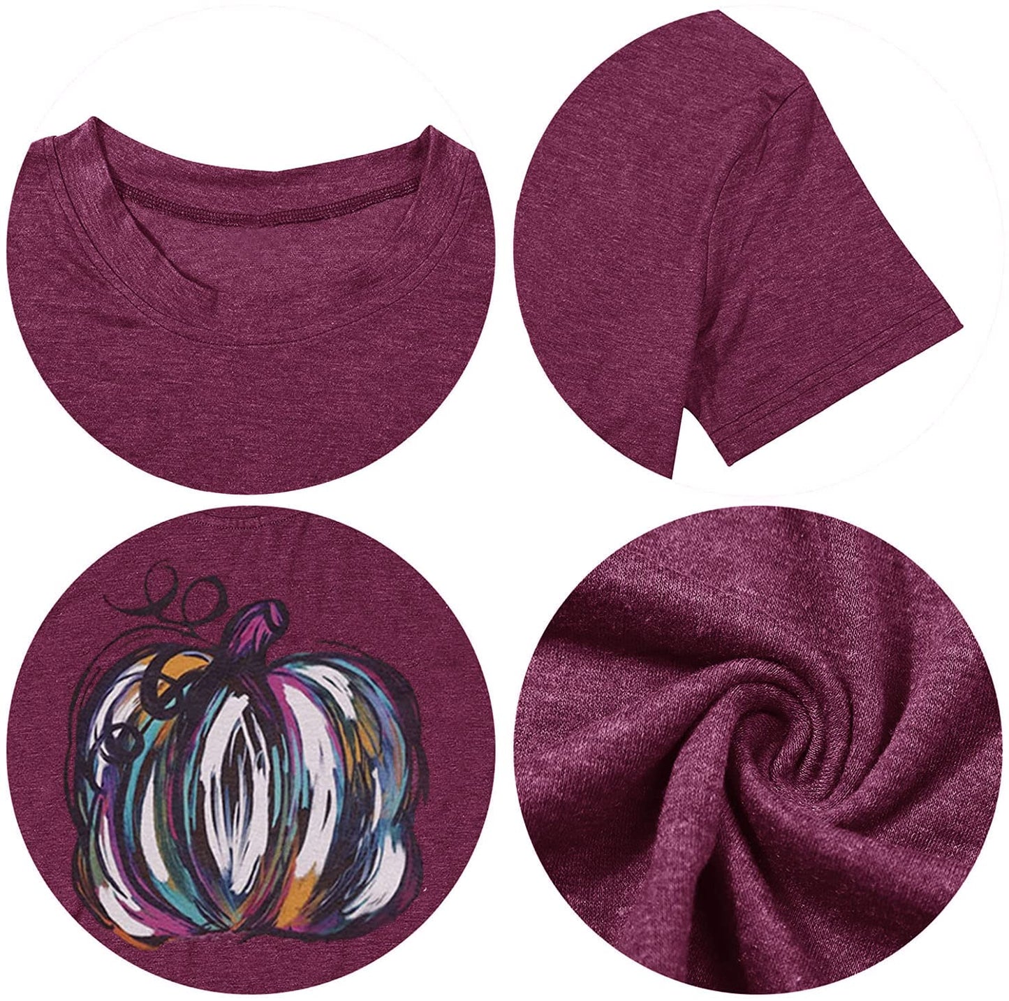 Halloween Pumpkin Shirt Women Fall Graphic Tees Short Sleeve Autumn T-Shirt Thanksgiving Gift Tops (Purple 2, L)