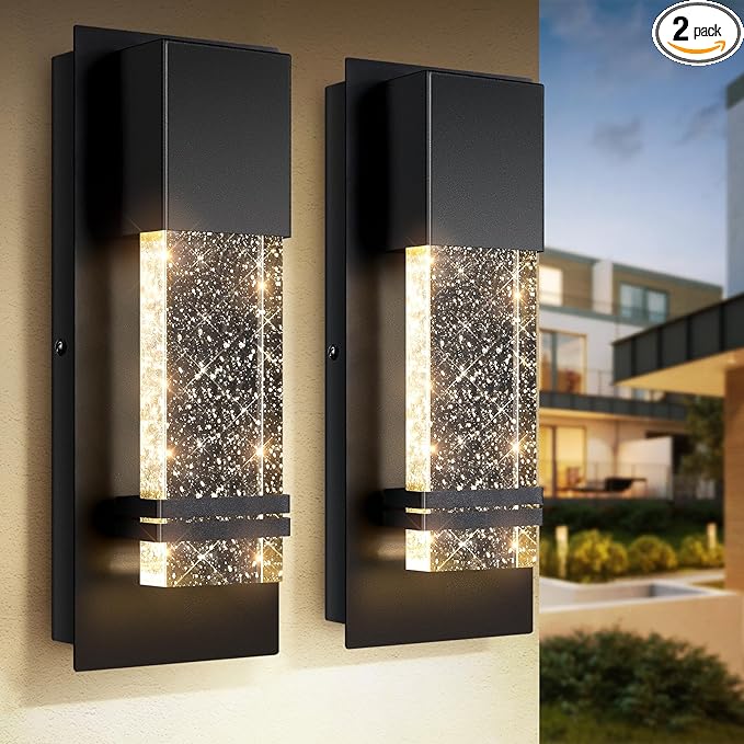 BesLowe Outdoor Wall Light Fixtures with Crystal Bubble Glass, Waterproof Exterior Sconces LED Wall Lanterns, Porch Lights Wall Mounted 10W 3000K Outside Lights for House Front Door Garage Entryway
