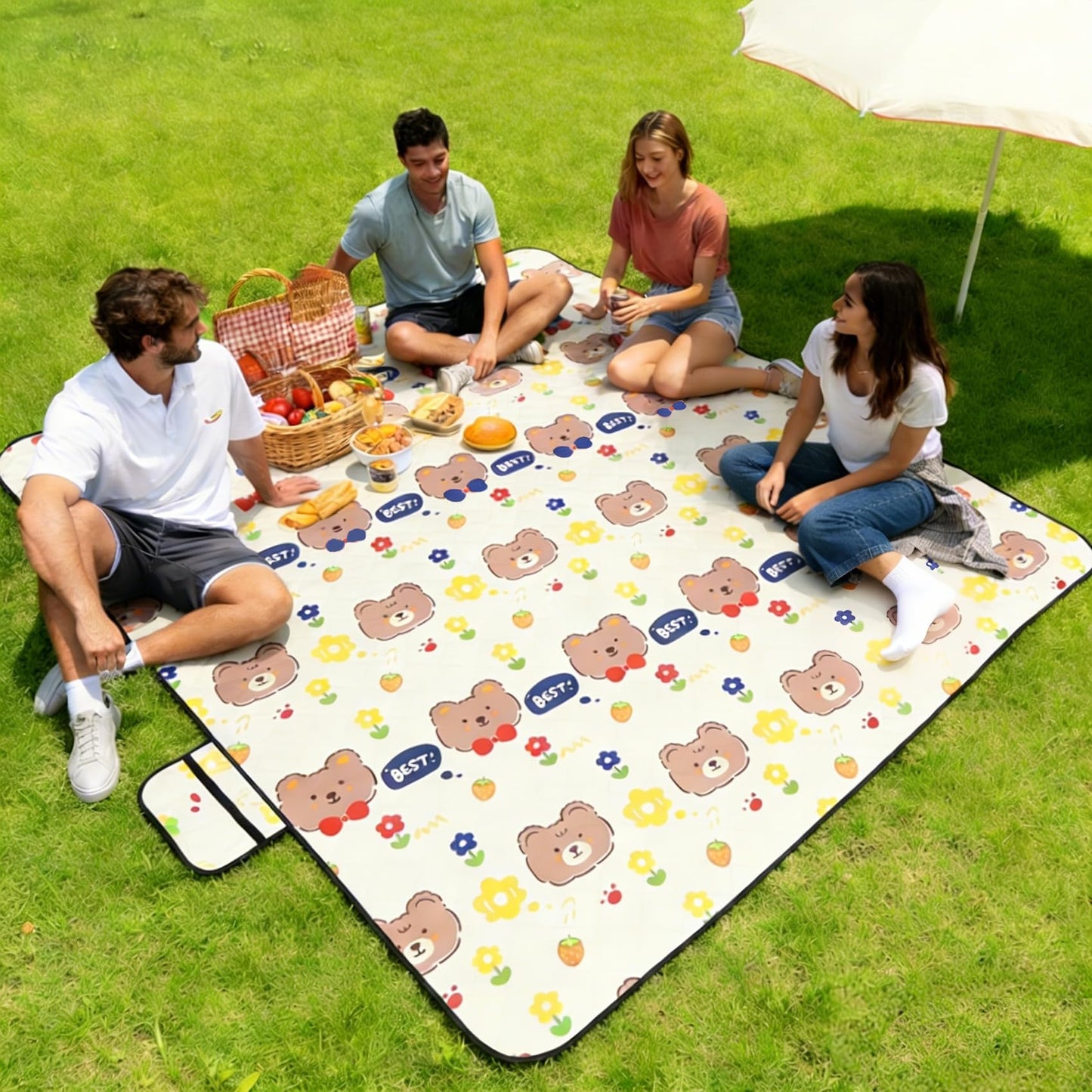 SIGUENOVA Large-Sized ultrasonic Picnic mat, Foldable and Machine-Washable, 60IN*80IN, Suitable for grasslands, Parks, Hiking Camping and Family Trips (White)
