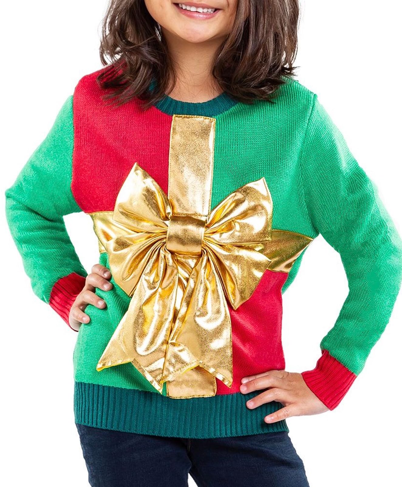 Tipsy Elves Christmas Sweaters for Kids - Children's Cute and Tacky Ugly Pullovers for Boys and Girls Youth Holiday Knitwear - Youth Red Little Present Christmas Sweater Size Medium