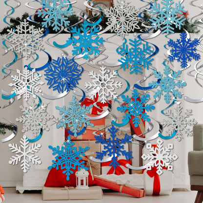Winter Snowflake Hanging Swirl Decorations, 30Pcs Christmas Glitter Snowflakes Hanging Swirls Ornaments Ceiling Streamers for Xmas Winter Wonderland Frozen New Year Wedding Baby Shower Party Supplies
