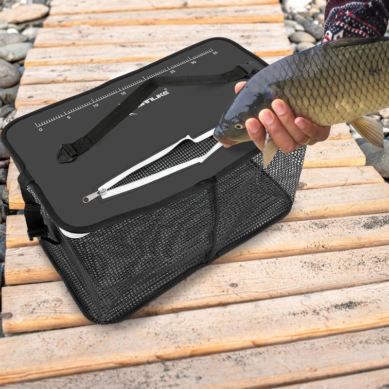 Floating Fishing Basket - Collapsible Net Cage for Live Fish | Rubber Coated, 24L/40L/59L, Black/Grey