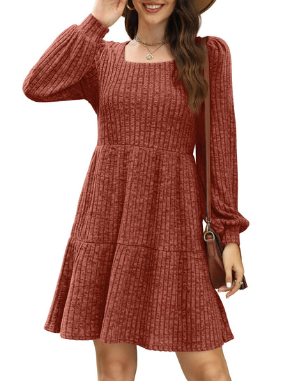SAMPEEL Womens Fall Dresses 2025 Long Sleeve Halloween Wedding Guest Sweater Dress Burnt Orange L