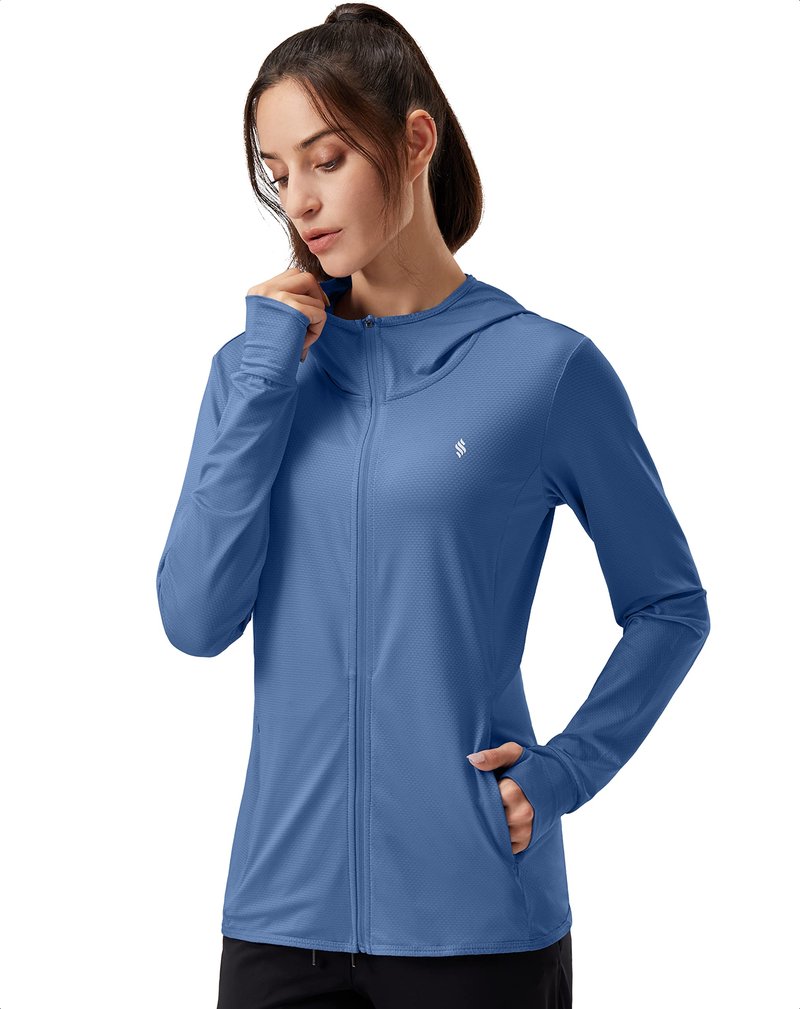 Soothfeel Women's UPF 50+ Sun Protection Hoodie Jacket Lightweight Long Sleeve Sun Shirt for Women with Pocket Hiking Outdoor Dark Blue S