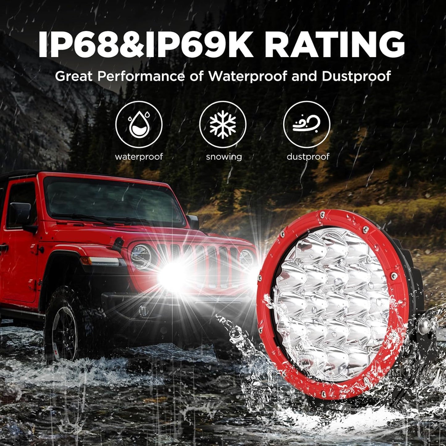 BIGLION.X 7Inch LED Round Offroad Lights Red 2pcs 210W 32000LM Spot Beam Driving Work Fog LED Off Road Lights ATV UTE SUV 4x4 Universal Fit