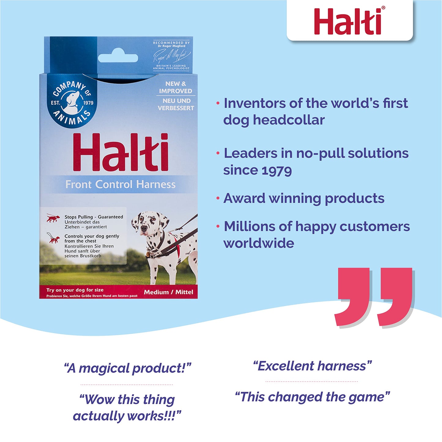 HALTI Front Control Harness - To Stop Your Dog Pulling on the Leash. Adjustable, Lightweight and Easy to Use. Anti-Pull Dog Training Harness for Medium Dogs (Size M)