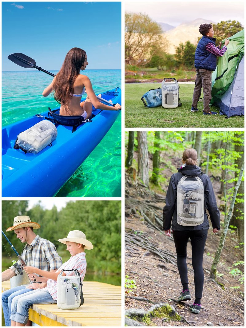 HEETA Dry Bag Waterproof for Women Men, Roll Top Lightweight Dry Storage Bag Backpack with Phone Case for Travel Swimming Boating Kayaking Paddle Board Camping Beach Accessories (White, 20L)
