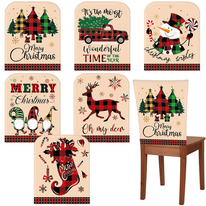 Ganeen 6 Pcs Christmas Chair Cover Buffalo Plaid Dining Chair Santa Claus Hat Shoes Felt Slipcovers Merry Christmas Back Covers for Banquet Kitchen Holiday Party Decoration(Vibrant Style)