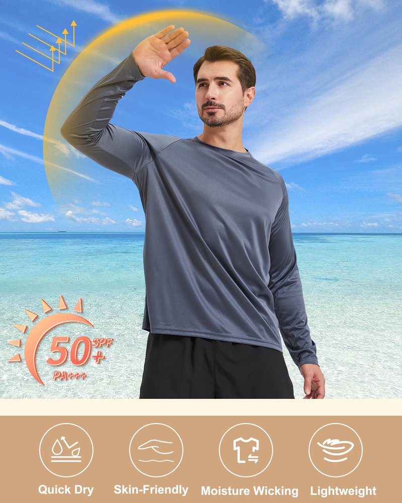 Long Sleeve Shirts for Men - Quick Dry Moisture Wicking UV UPF Sun Protection T-Shirts for Fishing Workout Swim B-White