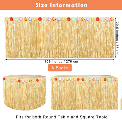 Fovths 6 Pack Luau Grass Table Skirt Natural 9 Feet x 29.5 Inch Hawaiian Table Skirt for Tropical Hawaiian Party Decorations Luau Party Costume Party, Straw Yellow