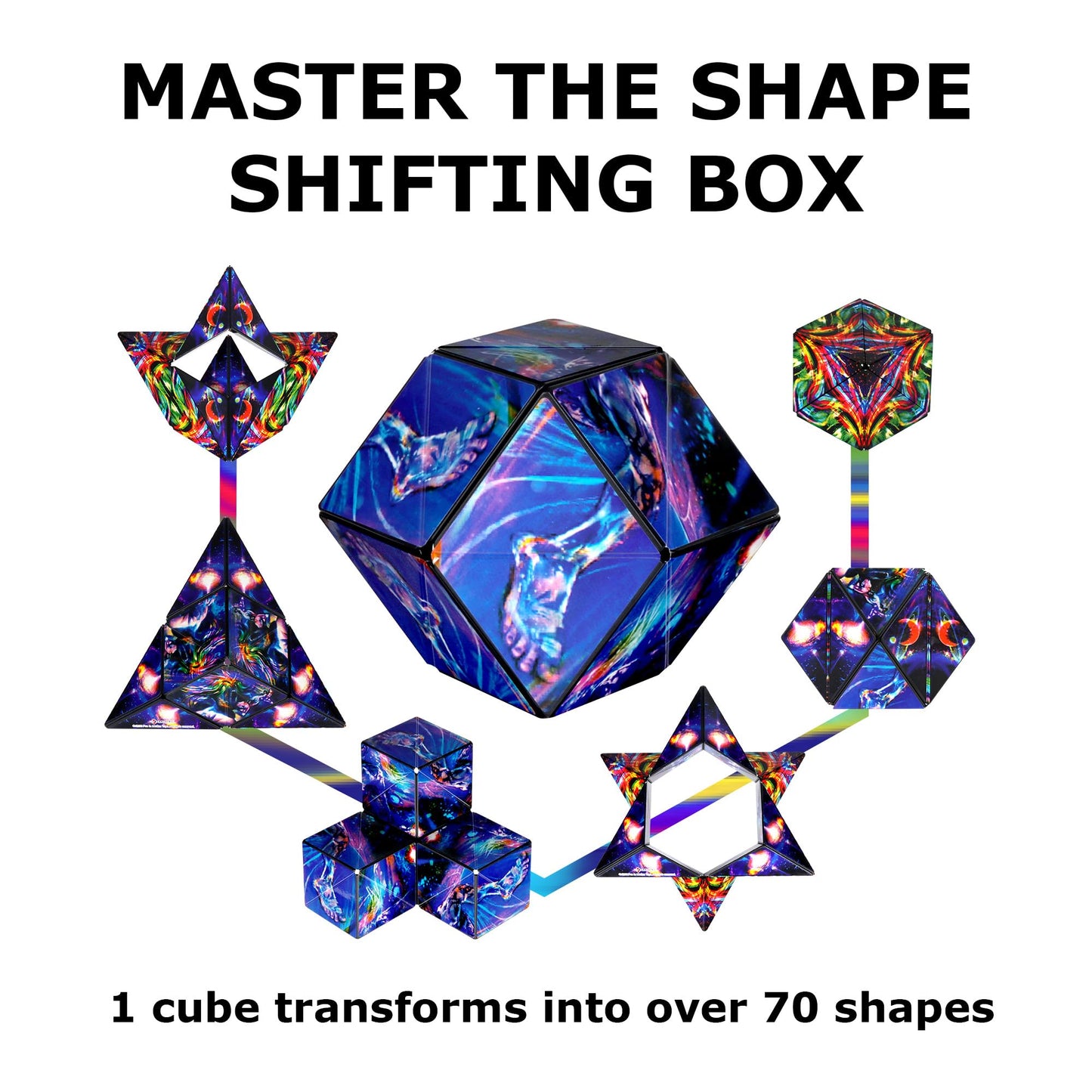 SHASHIBO Shape Shifting Box - Award-Winning Age 8+, Patented Fidget Cube w/ 36 Rare Earth Magnets - Transforms Into Over 70 Shapes, Download Fun in Motion Toys Mobile App (Artist Series-Cosmic Surfer)