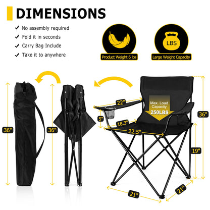 Joyfair Portable Camping Chair, Outdoor Lawn Folding Chairs for Adults, Heavy Duty Large Foldable Chairs for Beach, Fishing, Tailgating and More Outdoor Sport, Carry Bag & Cup Holder (2, Black)