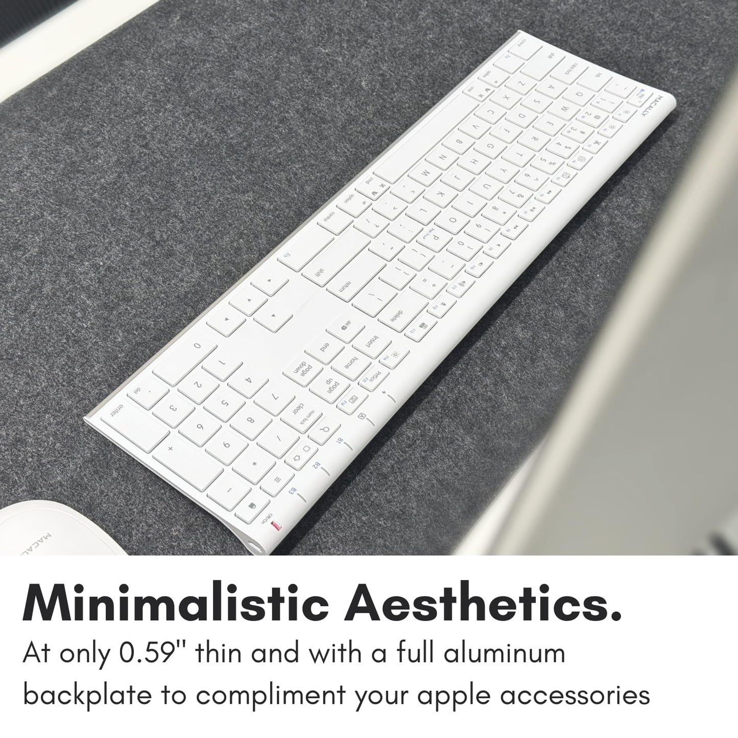 Macally Wireless Bluetooth Keyboard for Mac - Compatible Apple Keyboard or MacBook Pro/Air, iMac - Multi-Device, Up to 3 Devices with 110 Keys, 20 Shortcuts, Numeric Keypad, and Rechargeable - Silver