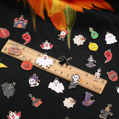 MARFOREVER 120 PCS Halloween Charms, Assorted Ghost Skeleton Bat Witch Pumpkin Skull Enamel Charm PendantsHalloween Charms for Jewelry Making Bracelet Necklace Earrings DIY Crafts Gifts