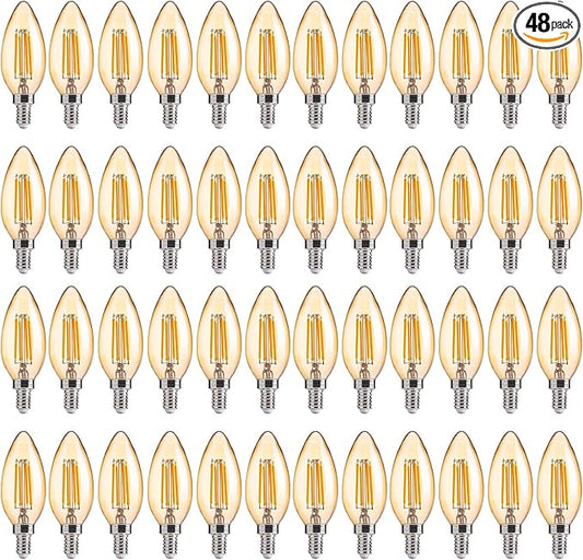FLSNT Amber LED Candelabra Light Bulbs 40W Equivalent, B11 E12 LED Chandelier Bulbs, 2200K Warm White, Dimmable, 330LM, 48 Pack UL,CA65 Listed.