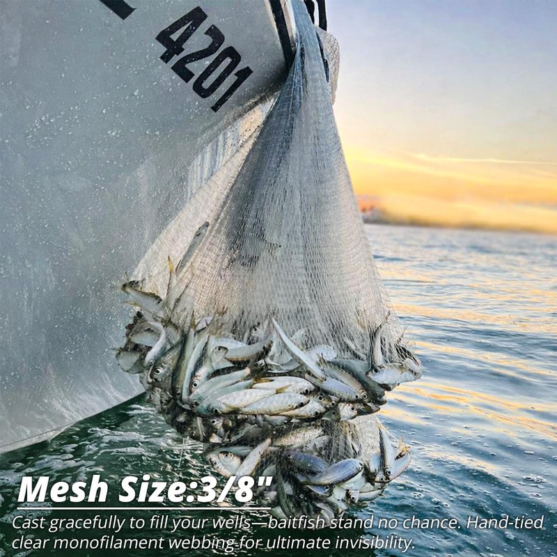 1.3 lbs/ft Fishing Cast Net with Eco-Friendly Lead Weights, 3/8inch Mesh Size, Throw Nets for Freshwater & Saltwater, 4/6/8/10/12 Ft Radius Casting Net (10 ft Radius)