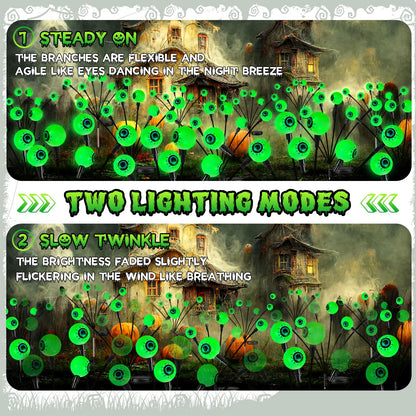 6 Pack Solar Eyeball Lights for Halloween Decorations Outdoor, 36 LED Green Eyeball Solar Halloween Lights, Waterproof Swaying Firefly Lights with 2 Modes for Pathway Patio Yard Lawn Garden Decor