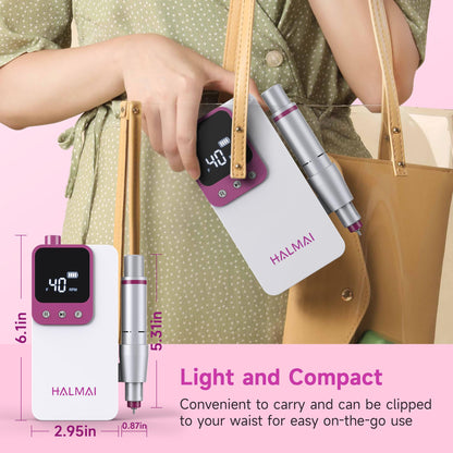 Electric Nail Drill Professional, Portable Nail File for Acrylic Gel Nails, Cordless Rechargeable Ultra Power Nail Drill Kit 40000RPM, HMC320 Salon-Grade Efile Nail Machine (Dark Grey)