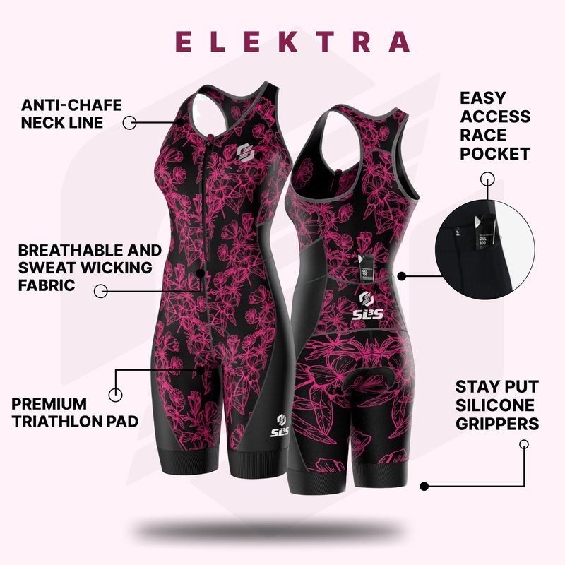 SLS3 Triathlon Suits Women – Sleeveless Trisuit Women - Premium FX Fabric, Tri Suit Womens Triathlon Suit, No Shelf Bra (Elektra, Large)