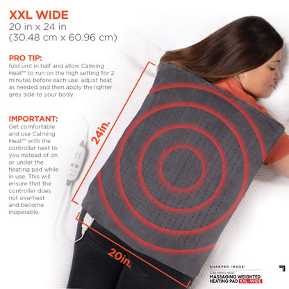 Calming Heat Massaging Weighted Heating Pad by Sharper Image- Electric Heating Pad with Massaging Vibrations, Auto-Off,12 Settings- 3 Heat, 9 Massage- 27 Relaxing Combinations, 12” x 24”, 4lbs