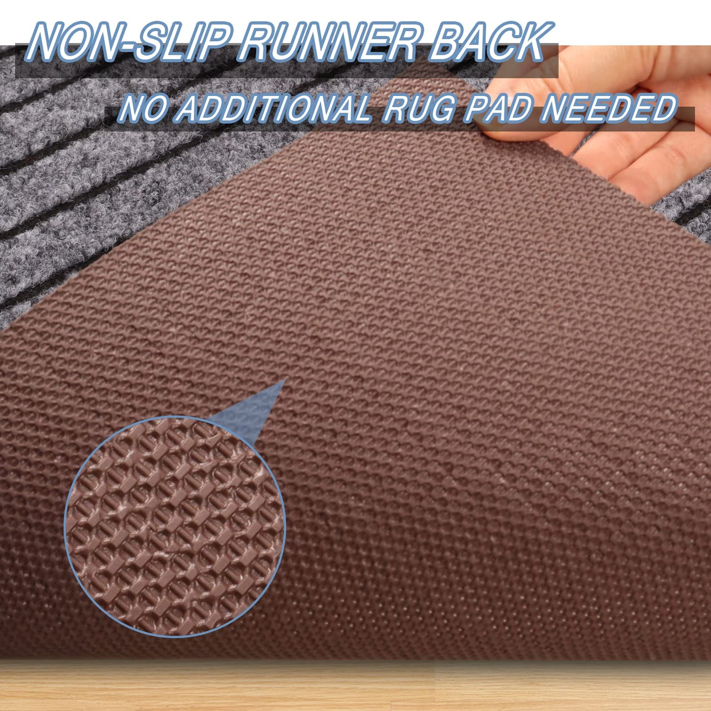 FREADEM Runner Rugs 2' x 6' Indoor Outdoor Carpet Runner, Area Rugs with Anti-Slip Rubber Backing for Aisle Hallway Balcony Garage Entryway Stair, Grey Stripe