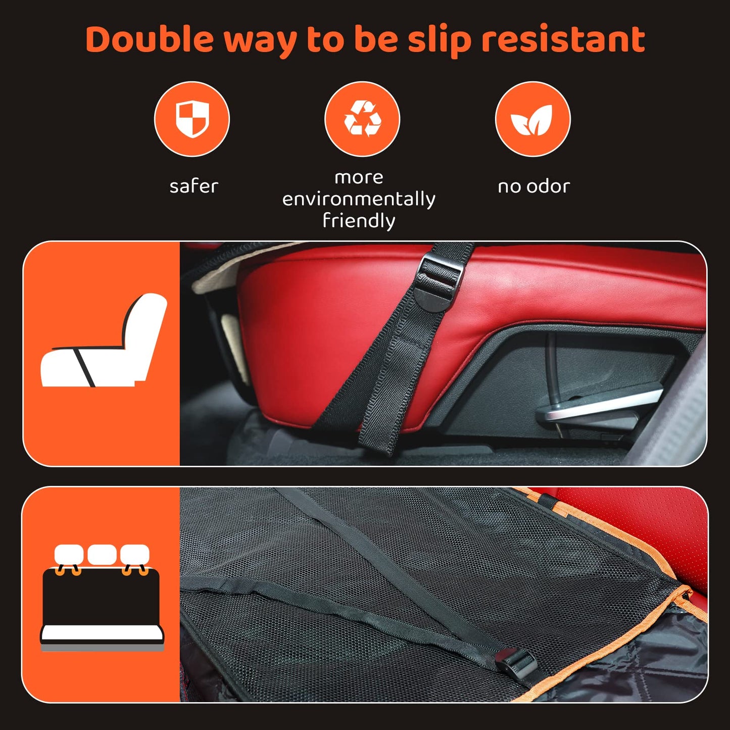 KYG Dog Hammock for Car Back Seats with Side Protection and Mesh Visual Window, Durable Scratch Proof and Waterproof Pet Seat Cover for Cars/Trucks/SUV, 135 x 148 cm, Black&Orange