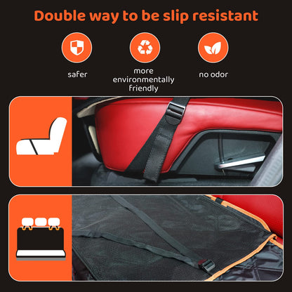 KYG Dog Hammock for Car Back Seats with Side Protection and Mesh Visual Window, Durable Scratch Proof and Waterproof Pet Seat Cover for Cars/Trucks/SUV, 135 x 148 cm, Black&Orange
