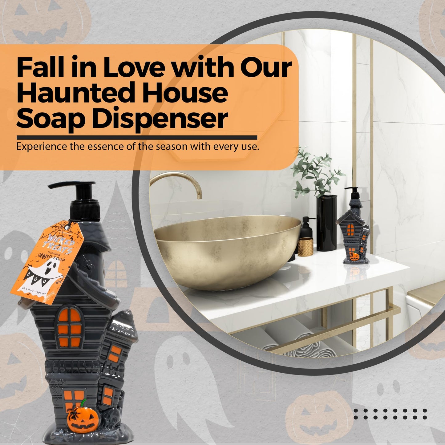 Simple Pleasures Haunted House Scented Liquid Hand Soap Dispenser - Autumn & Halloween Novelty Décor – Decorative Refillable Hand Pump for Kitchen Countertop and Bathroom Sink