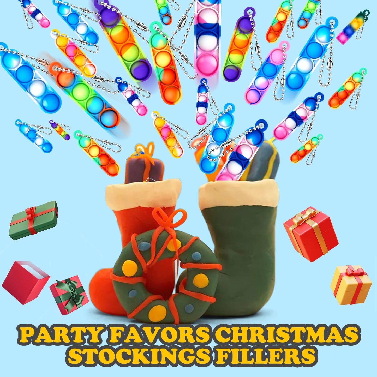 46Pcs Pop Keyring It Fidget Toys Pack Party Bag Fillers for Kids, Poppet Keyring Christmas Eve Box Stocking Fillers Game Prizes Kids Valentines Birthday Party Favour Gifts Sensory Toys for Girls Boys