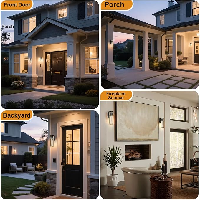 ALVIME 2 Pack Outdoor Wall Lights, Waterproof Exterior Lighting Fixtures, Sand Gold Anti-Rust Exterior Sconce Light for Front Door, Porch, Patio, Garage, Indoor, Bed Room, Clear Ribbed Glass, E26 Base