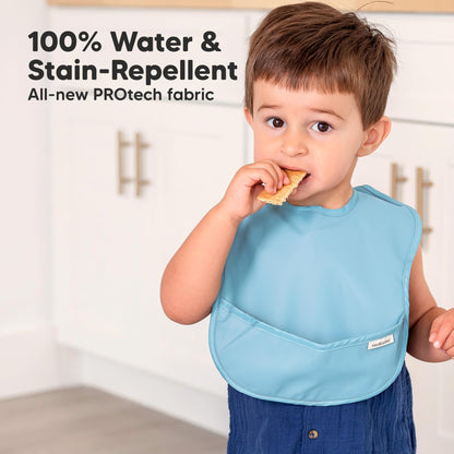3-Pack Waterproof Baby Bibs for Eating - Lightweight Toddler Feeding Bibs with Large Food Catcher, Mess Proof, Food-Grade Baby Eating Essentials, Easy to Put On & Clean (Ocean)