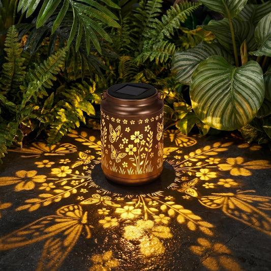 Lyeasw Garden Decor Butterfly Solar Lanterns Waterproof, Christmas Garden Gifts for Women Mom Grandma, Hanging Solar Lights for Outside, Metal Outdoor Decorations for Patio, Yard, Pathway(Bronze)