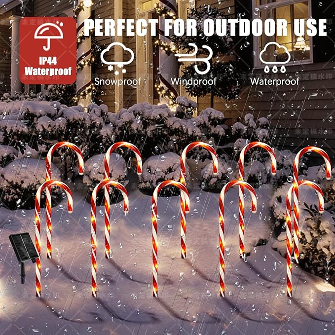 Christmas Decorations, 20 Pcs Christmas Candy Cane Lights, 21'' Solar Pathway Lights with 8 Lighting Modes, Waterproof Garden Lights for Outdoor Christmas Patio Yard Walkway Decorations