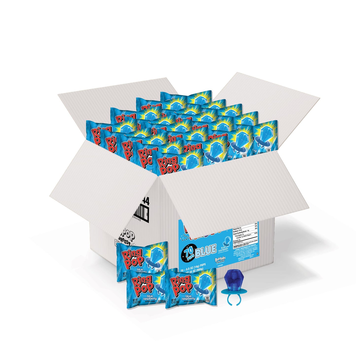 Ring Pop Individually Wrapped Candy 70 Count Bulk Lollipop Pack – Halloween Candy Bulk Individually Wrapped, Blue Raspberry Flavored Lollipop Suckers, Gender Reveal, Baby Showers & Party Favors