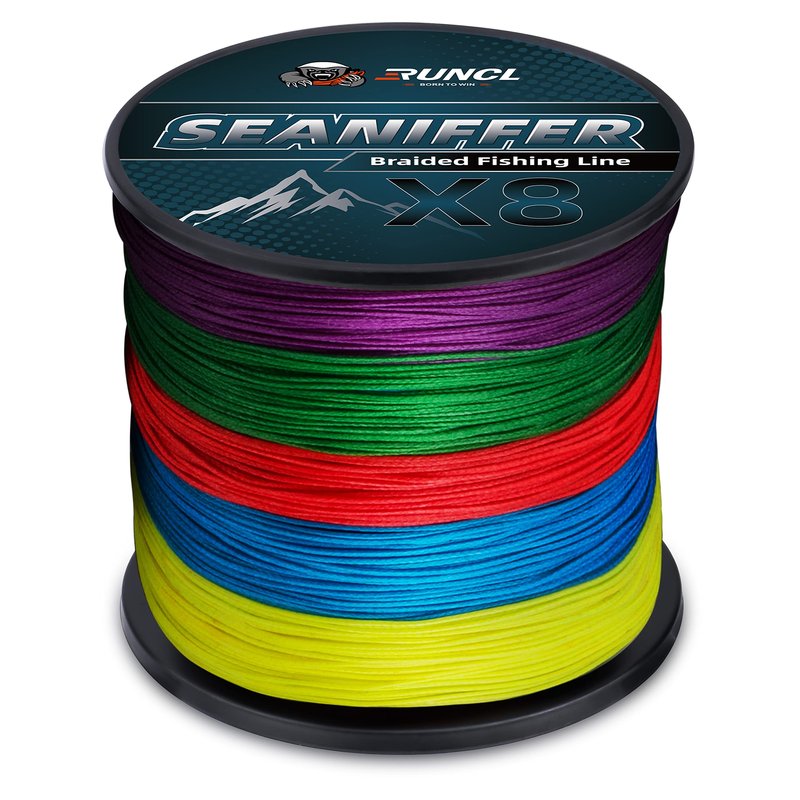 RUNCL Braided Fishing Line X8, Pro Grade Tournament PE Line for Fresh/Saltwater, Abrasion Resistant, No Stretch, Hi Vis Multi-Color Measure Line, 328/546/1093 Yards, 8-200 lb, Christmas Fishing Gifts