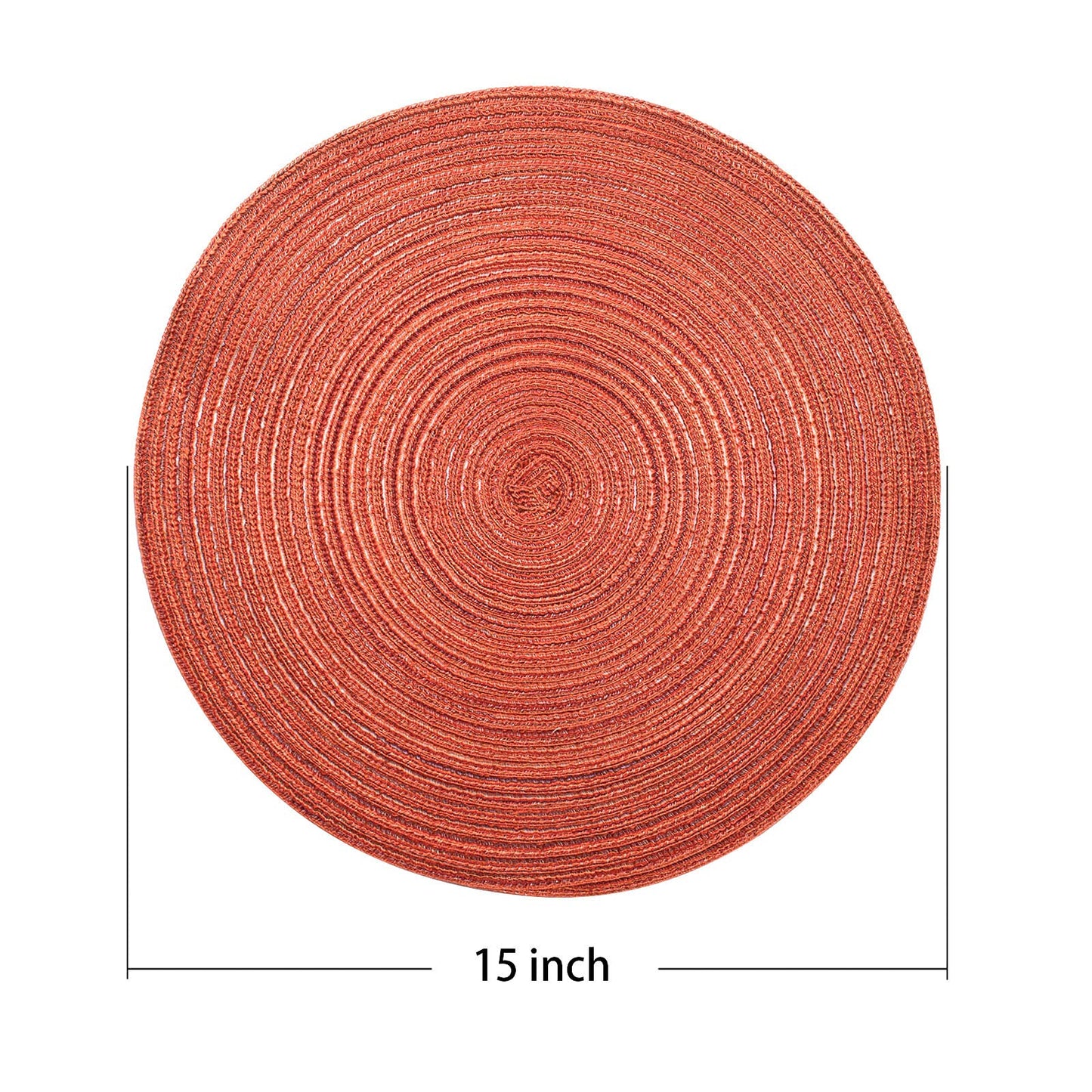 AHHFSMEI Round Braided Placemats Set of 6 Round Table Mats for Dining Tables Natural Woven Heat Resistant Place mats 15 Inch (Dark Orange)