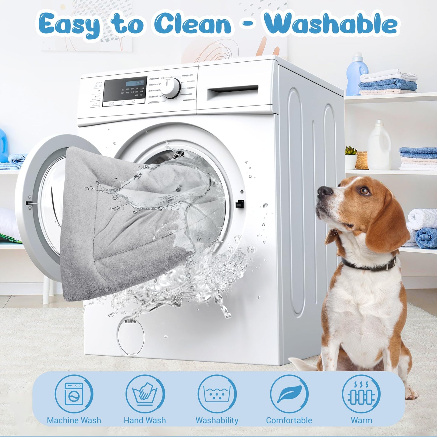 Baodan Dog Bed Large Washable, Pet Cat Beds Cushion Mattress, Soft Warm Dog Crate Mat Pad for Medium Large Dogs- L 90x60 cm, Grey
