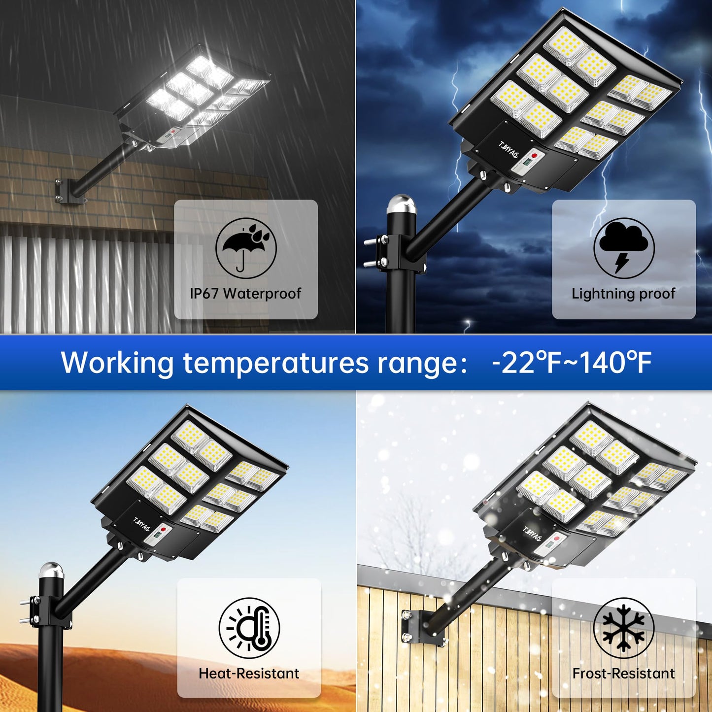 JAYNLT Y-2000W Solar Street Lights Outdoor, 60000LM 6500K Solar Parking Lot Lights Dusk to Dawn, IP67 Waterproof Solar Security Flood Lights with Motion Sensor for Yard, Garden, Parking Lot