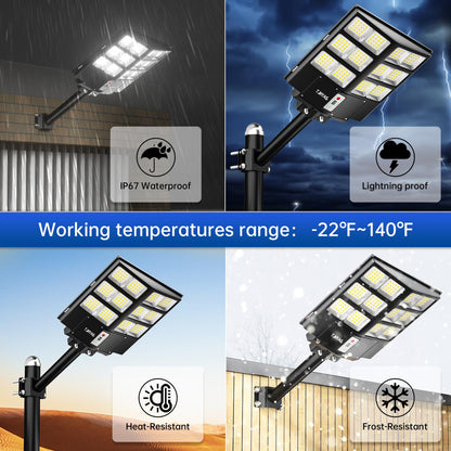 JAYNLT Y-2000W Solar Street Lights Outdoor, 60000LM 6500K Solar Parking Lot Lights Dusk to Dawn, IP67 Waterproof Solar Security Flood Lights with Motion Sensor for Yard, Garden, Parking Lot