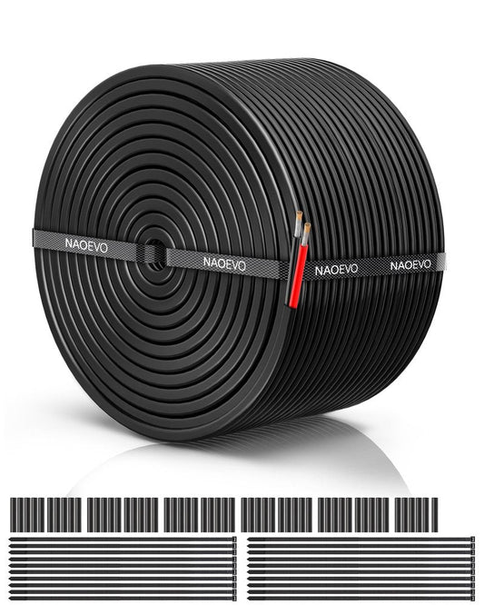 NAOEVO 18 Gauge Wire 2 Conductor Electrical Wire, 18 AWG Stranded PVC Cord, 12V Low Voltage/Tinned Copper/Flexible Cable for Automotive Wiring, Lamp Cord, Marine Cable (100FT)