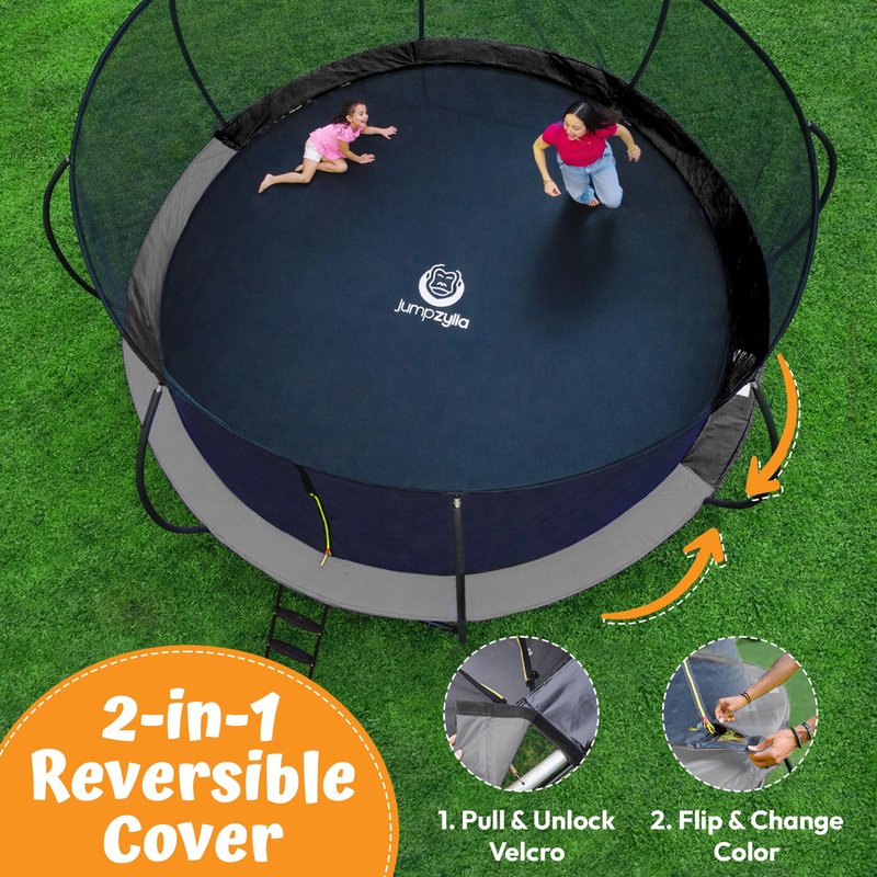 JUMPZYLLA Trampoline Outdoor 8FT 10FT 12FT 14FT 15FT 16FT with Enclosure, Non-Slip Ladder & Anti-Rust Coated Frame, ASTM Approved Recreational Backyard Large Trampoline with Net for Kids & Adults