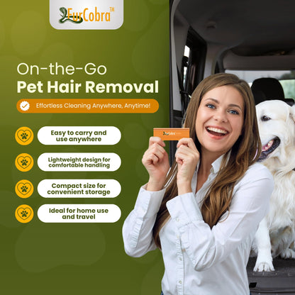 FURCOBRA Pro Pet Hair Remover for Car 4.33" - Lightweight, Compact Cat Dog Fur Remover, Scraper, Cleaner for Bed, Couch, Carpet, Home Surfaces - Portable, Easy to Use Pet Hair Removal Tool