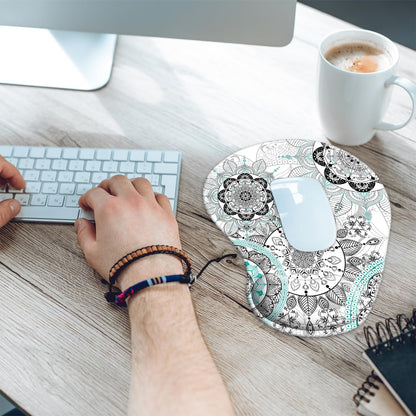 Ergonomic Mouse Pad with Wrist Rest Support Gel with Coaster, Cute Wrist Pad with Non-Slip Rubber Base, Easy Typing & Pain Relief, Blue Mandala
