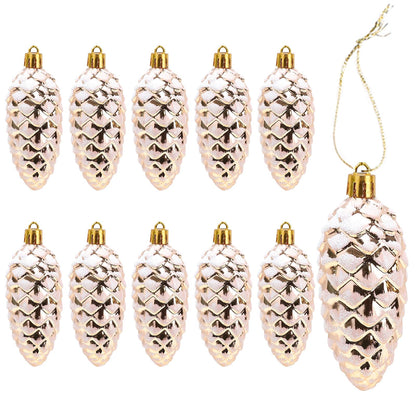 DAHI 10pcs Glitter Christmas Tree Pendant fir Tree Cones Champagne Christmas Tree Ornament Christmas Balls for Christmas Tree Decoration (Champagne-a)