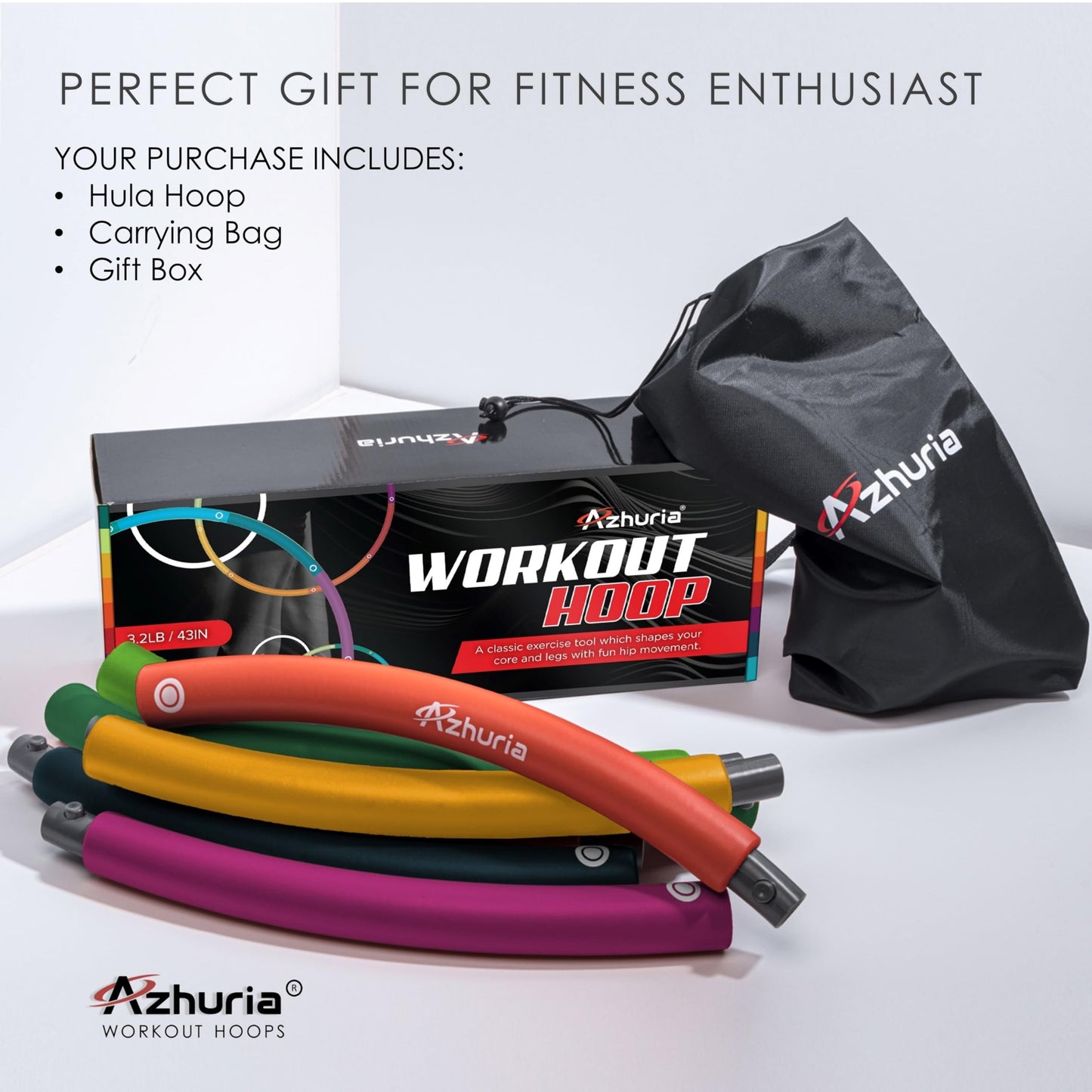Azhuria Weighted Hula Hoop Plus Size | 3.2lb Weight, 43in Diameter | Extra Large Hula Hoop for Adults Weight Loss | Easy to Spin, Soft Padding | Exercise Hoop for Beginners & Advanced Hoopers