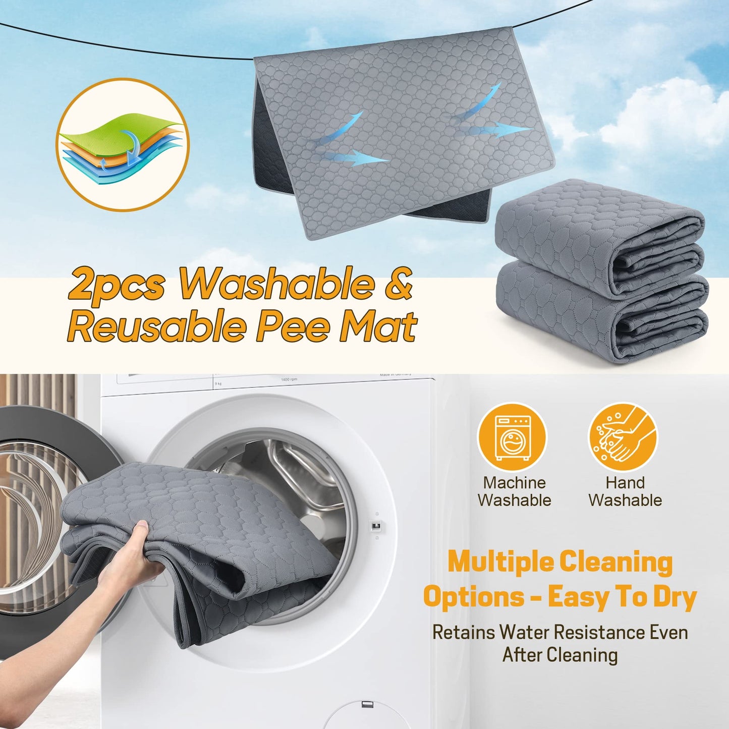 Reusable Dog Training Pads, 2 Pack Washable puppy training pads, Super Absorbent Waterproof Dog Mat Pee Pads for Dogs, Fast Drying Training Pads for Home, Car, Travel (60cm*50CM)