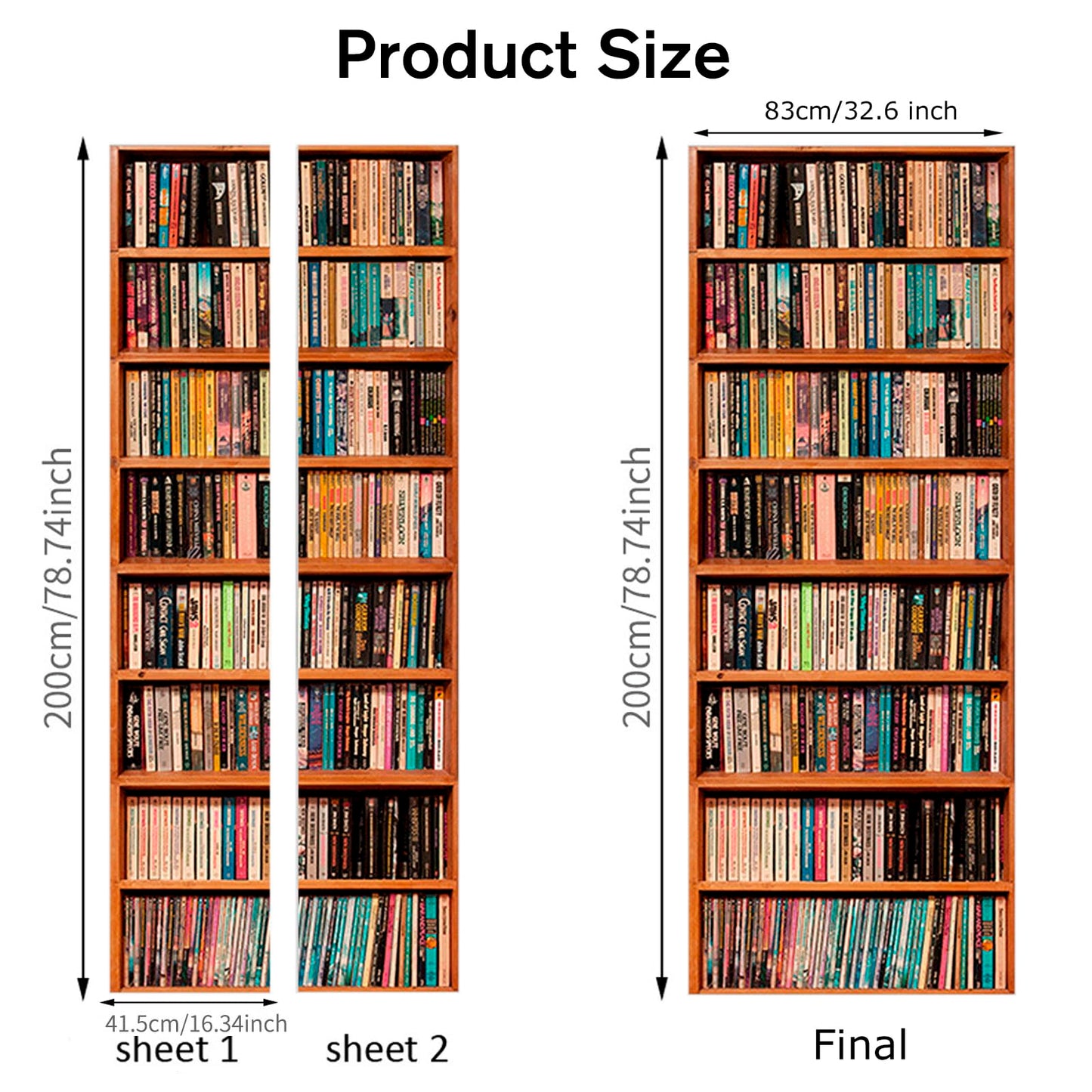 ChezMax Door Stickers Decals 3D Door Murals Peel and Stick, Removable Decorative Vinyl Wallpaper Waterproof Self Adhesive Wall Covers Poster for Home Office Decoration Vivid Bookcase 30.3"W x 78.7"H