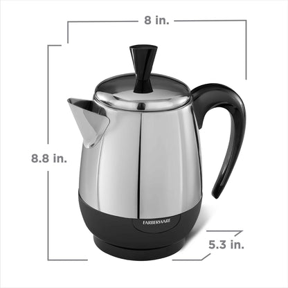 Farberware Electric Coffee Percolator, FCP240, Stainless Steel Basket, Automatic Keep Warm, No-Drip Spout, 4 Cup