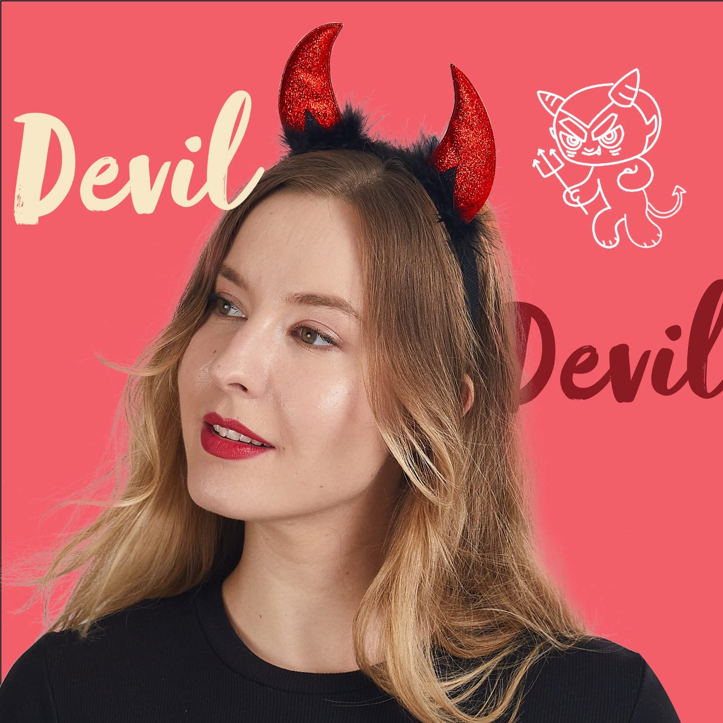 Spooktacular Creations Halloween Devil Horns Headband, Red Demon Headwear Costume Accessories for Kids Girls Women Halloween Party Favors, Cosplay Costume