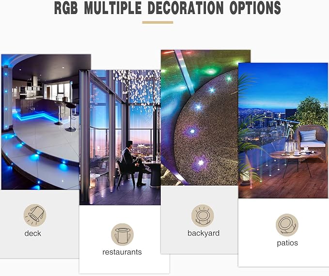 Low Voltage LED Deck Light Kit Multi-Color RGB Waterproof Recessed Wood Decking Stairs Garden Yard Patio Decor Lamp Black Border Outdoor LED Landscape Lighting (Black Border, 20pcs)